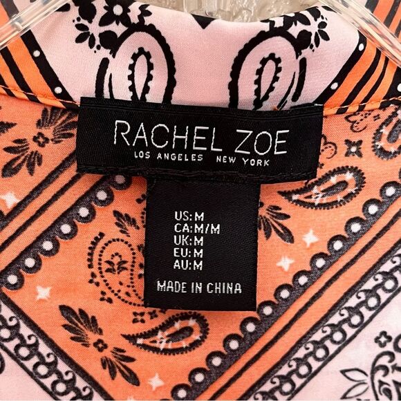Rachel Zoe Orange/Black Paisley Faux Wrap Sleeveless Cropped Blouse Size Medium - Picture 3 of 9